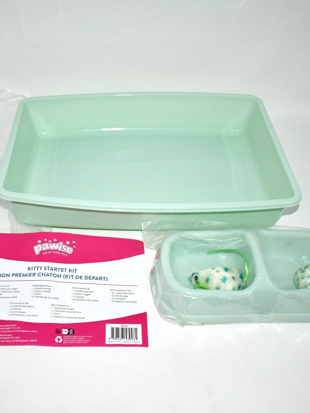 PAWISE Small Kitten Litter Box Starter Kit, Green with Scoop Bowls & Toys, NWT
